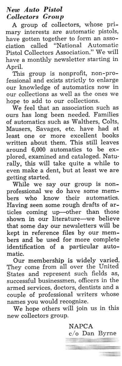 Article in Crossfire of GUNS magazine, circa 1968, announcing the start of NAPCA